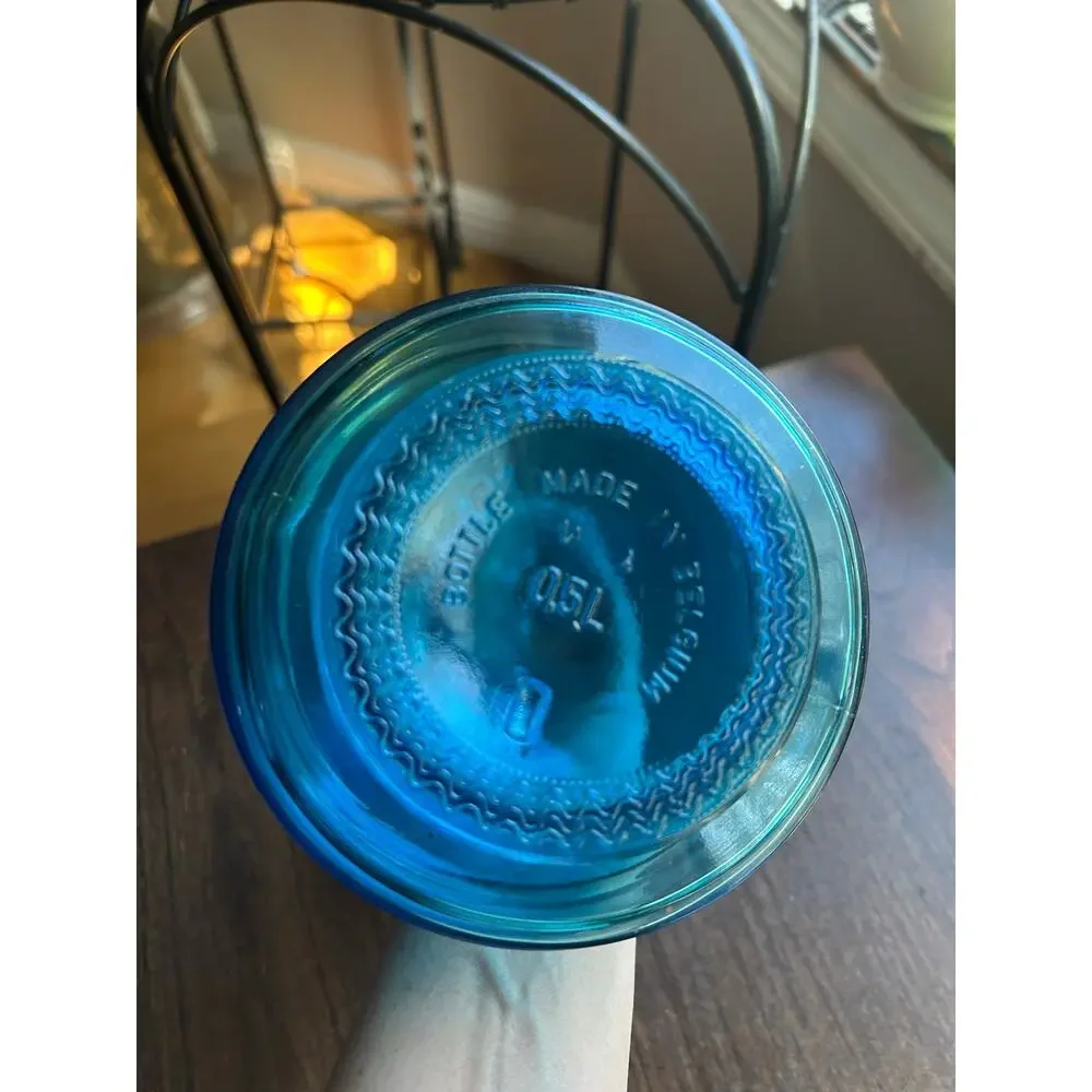 Vtg Mid Century Blue Decanter Bottle with Stopper 8.5